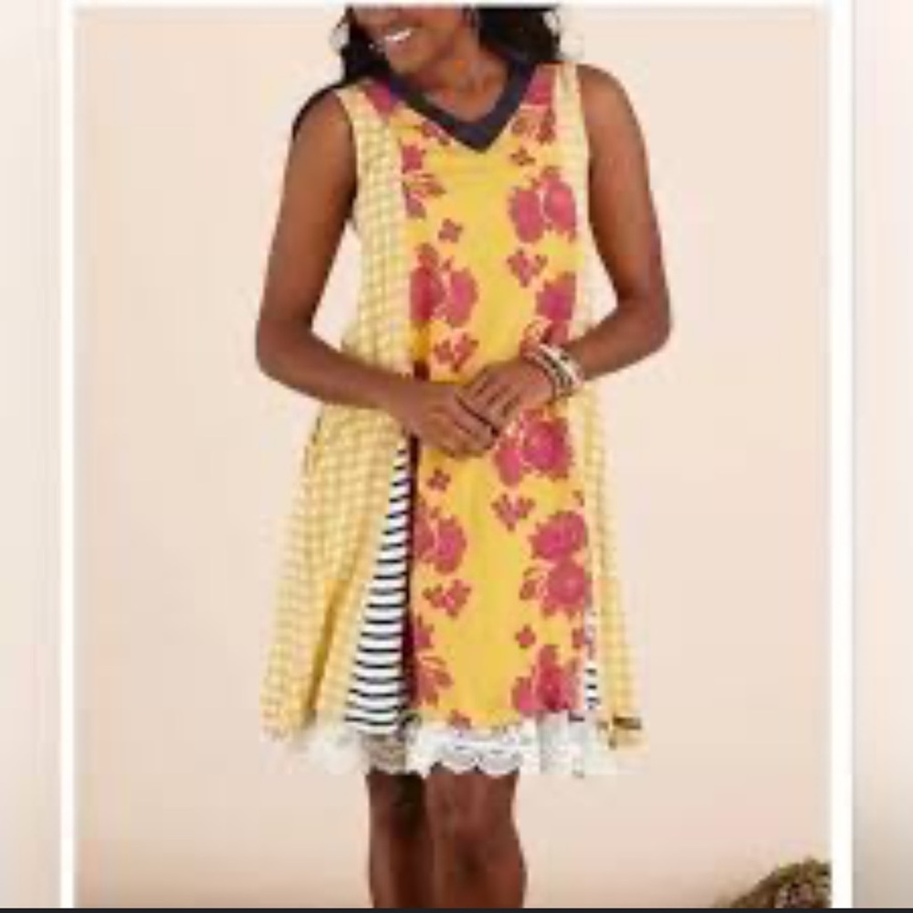 Matilda Jane Yellow Patchwork Shift Dress - image 1